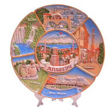 Myros - Antalya Region Themed Ceramic Blue Decorative Plate 26 Cm