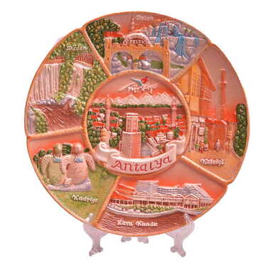 Myros - Antalya Region Themed Ceramic Brown Decorative Plate 26 Cm