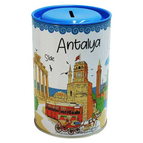 Antalya Region Themed Customised Kids Tin Round Coin Box 83x83x125 mm - 1