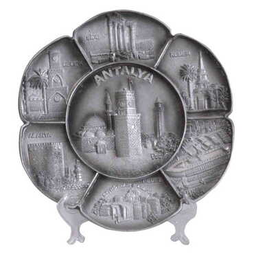 Myros - Antalya Region Themed Polyester Silver Decorative Plate 23 Cm