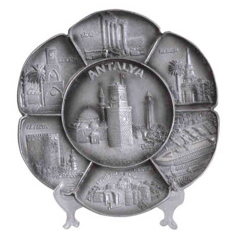 Antalya Region Themed Polyester Silver Decorative Plate 23 Cm