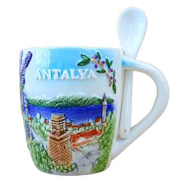 Antalya Ceramic Mug with Spoon