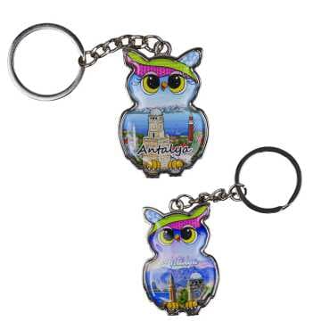 Antalya Themed Owl Shaped Metal Keychain - 2