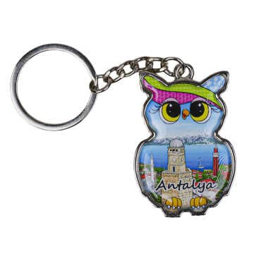 Antalya Themed Owl Shaped Metal Keychain - 4