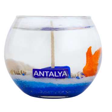 Antalya Temalı Büyük Boy Yuvarlak Cam Bardak Jel Mum - Myros