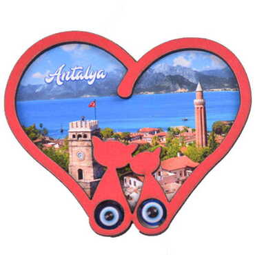 Antalya Themed Wooden Cute Animals Souvenşr Fridge Magnet Serie C 90x120 mm - 31