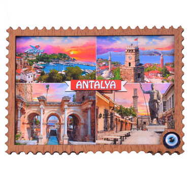 Antalya Themed Wooden Cute Animals Souvenşr Fridge Magnet Serie C 90x120 mm - 33