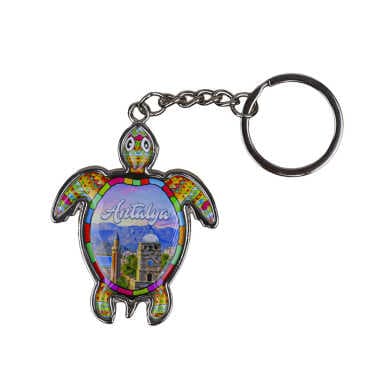 Antalya Themed Turtle Shaped Metal Keychain