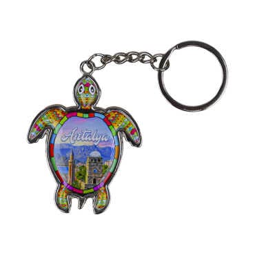 Antalya Themed Turtle Shaped Metal Keychain - 3