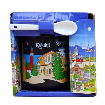 Antalya Themed Cappuccino Mug with Spoon in Gift Box