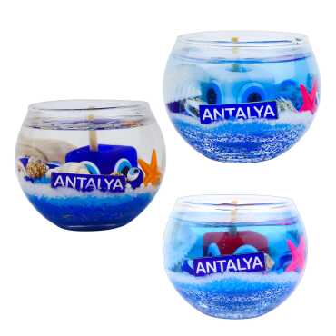 Antalya Temalı Küçük Boy Yuvarlak Cam Bardak Jel Mum - 2