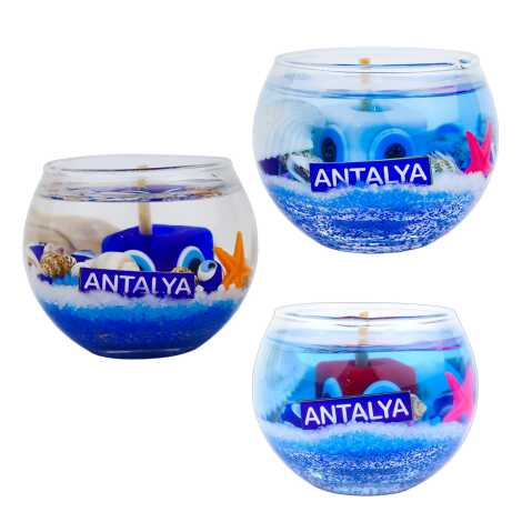 Antalya Temalı Küçük Boy Yuvarlak Cam Bardak Jel Mum - 2