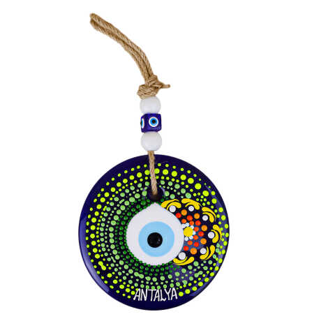 Antalya Temalı Mandala Desenli Cam Nazar Duvar Süsü 22 Cm - 13