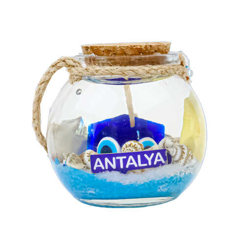 Antalya Temalı Mantar Kapaklı Cam Bardak Küçük Boy Jel Mum 6*6 Cm - 1