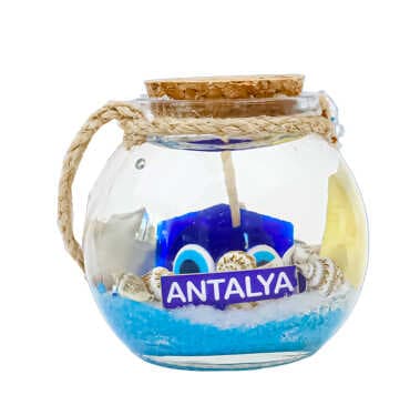 Antalya Themed Cork Lid Glass Jar Small Gel Candle 6x6 cm