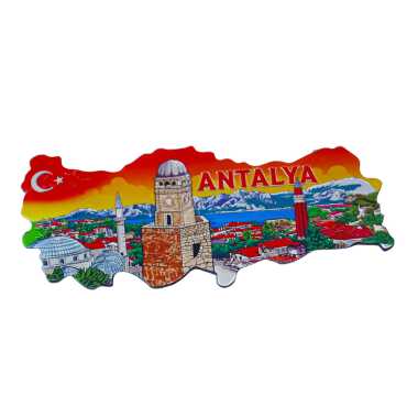 Antalya Temalı Metalize Harita Magnet - Myros
