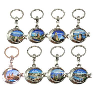 Antalya Themed Metal Turkish Flag Enamel Keychain - 2