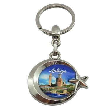 Antalya Themed Metal Turkish Flag Enamel Keychain - 3