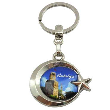 Antalya Themed Metal Turkish Flag Enamel Keychain - 4