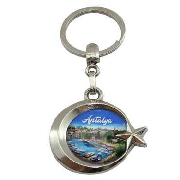 Antalya Themed Metal Turkish Flag Enamel Keychain - 6