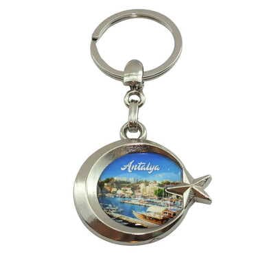 Antalya Themed Metal Turkish Flag Enamel Keychain - 7