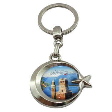 Antalya Themed Metal Turkish Flag Enamel Keychain - 8