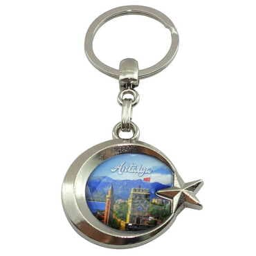 Antalya Themed Metal Turkish Flag Enamel Keychain - 9
