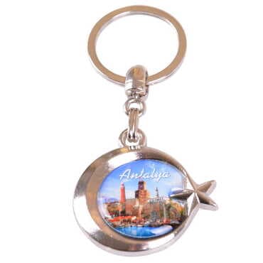 Antalya Themed Metal Turkish Flag Enamel Keychain - 10