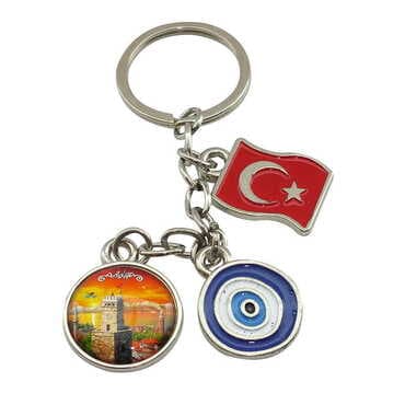 Antalya Themed Metal Evil Eye Enamel Keychain - 4