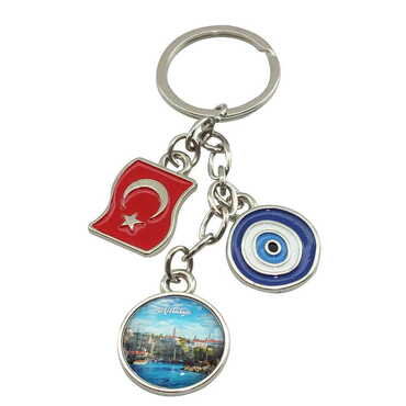 Antalya Themed Metal Evil Eye Enamel Keychain - 6