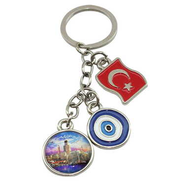 Antalya Themed Metal Evil Eye Enamel Keychain - 7