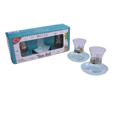 Antalya Themed Colored Tea Glass Set Of 2 Pcs