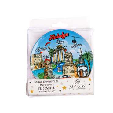 Antalya Themed Myros Set of 2 Metal Coasters 9 cm