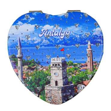Antalya Themed Myros Heart Compact Mirror