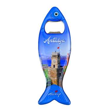 Antalya Temalı Myros Metal Balık Açacak Magnet 120x43 mm - Myros