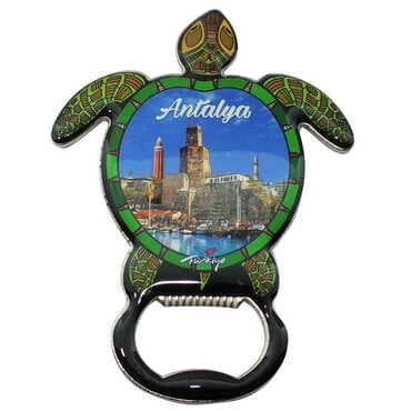 Antalya Themed Turtle Shaped Metal Magnetic Bottle Opener 103x75 mm