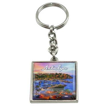 Antalya Themed Metal Square Shaped Double Face Keychain 36x95 mm - 3