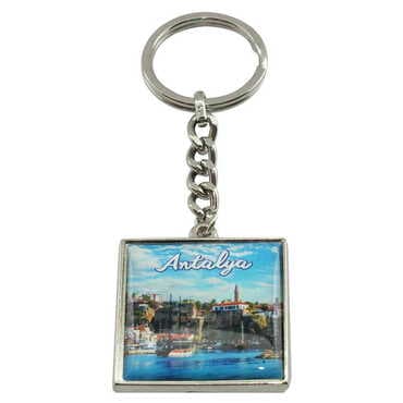 Antalya Themed Metal Square Shaped Double Face Keychain 36x95 mm - 4