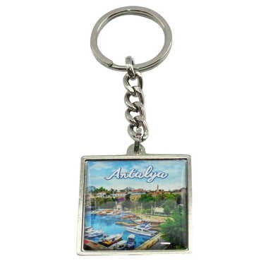 Antalya Themed Metal Square Shaped Double Face Keychain 36x95 mm - 5