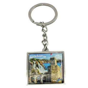 Antalya Themed Metal Square Shaped Double Face Keychain 36x95 mm - 8