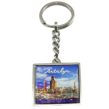 Antalya Themed Metal Square Shaped Double Face Keychain 36x95 mm - 9