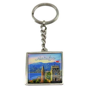 Antalya Themed Metal Square Shaped Double Face Keychain 36x95 mm - 10