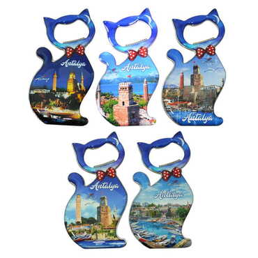 Toptan Antalya Temalı Myros Metal Kedi Açacak Magnet 97x48 mm - 3