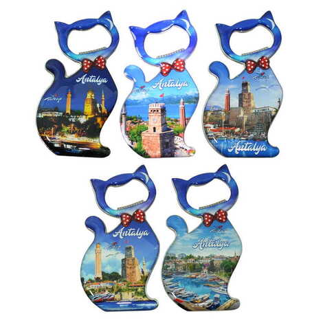 Toptan Antalya Temalı Myros Metal Kedi Açacak Magnet 97x48 mm - 3