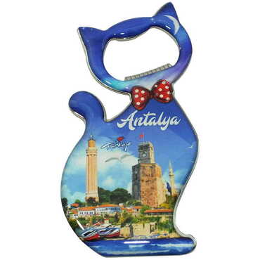 Toptan Antalya Temalı Myros Metal Kedi Açacak Magnet 97x48 mm - 5