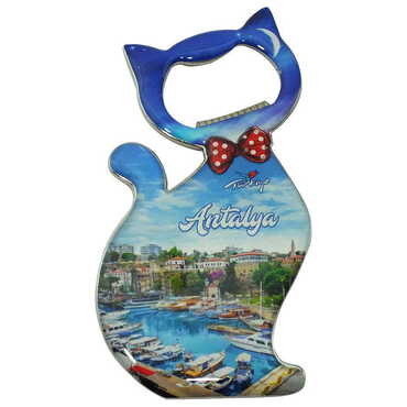 Toptan Antalya Temalı Myros Metal Kedi Açacak Magnet 97x48 mm - 6