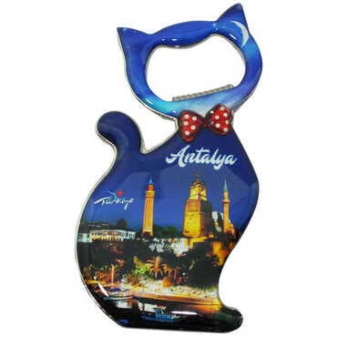 Toptan Antalya Temalı Myros Metal Kedi Açacak Magnet 97x48 mm - 4
