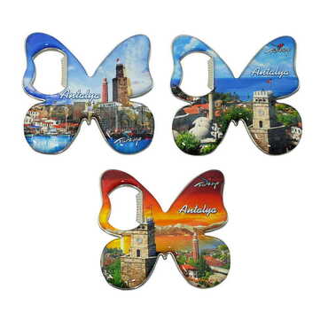 Toptan Antalya Temalı Myros Metal Kelebek Açacak Magnet 70x70 mm - 3