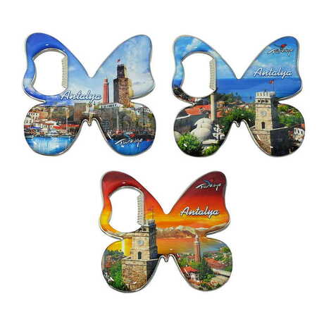 Toptan Antalya Temalı Myros Metal Kelebek Açacak Magnet 70x70 mm - 3