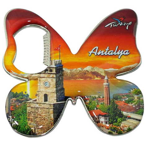 Toptan Antalya Temalı Myros Metal Kelebek Açacak Magnet 70x70 mm - 4